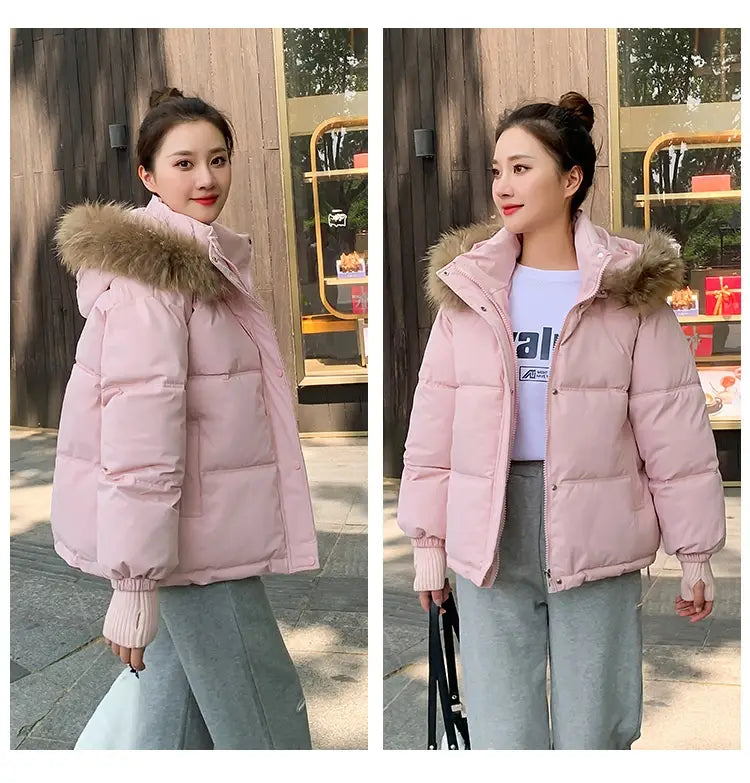 Loose Hooded Gloves Thickened Thermal Quilted Jacket Coat For Women