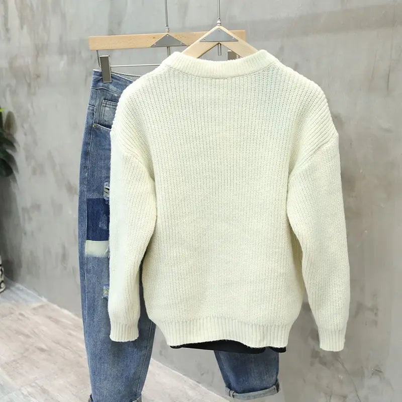 American Style Retro Pullover Men Fashion Brands Loose Pockets All-match Casual Sweater