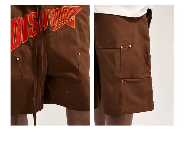 Heavy Industry Slogan Embroidered Street Loose Casual Shorts