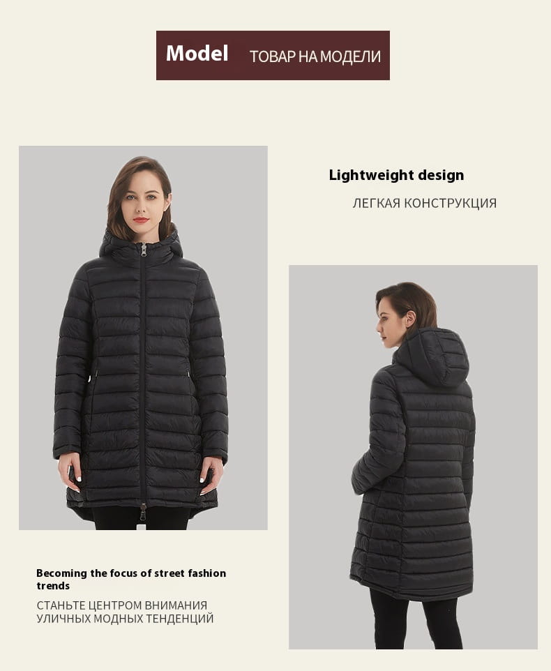 European Women’s Mid-length Autumn And Winter Wear Hooded Cotton Jacket