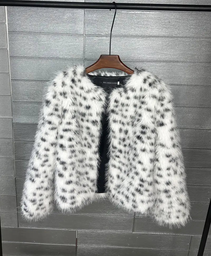 Fur Black And White Spots Women’s Short Coat