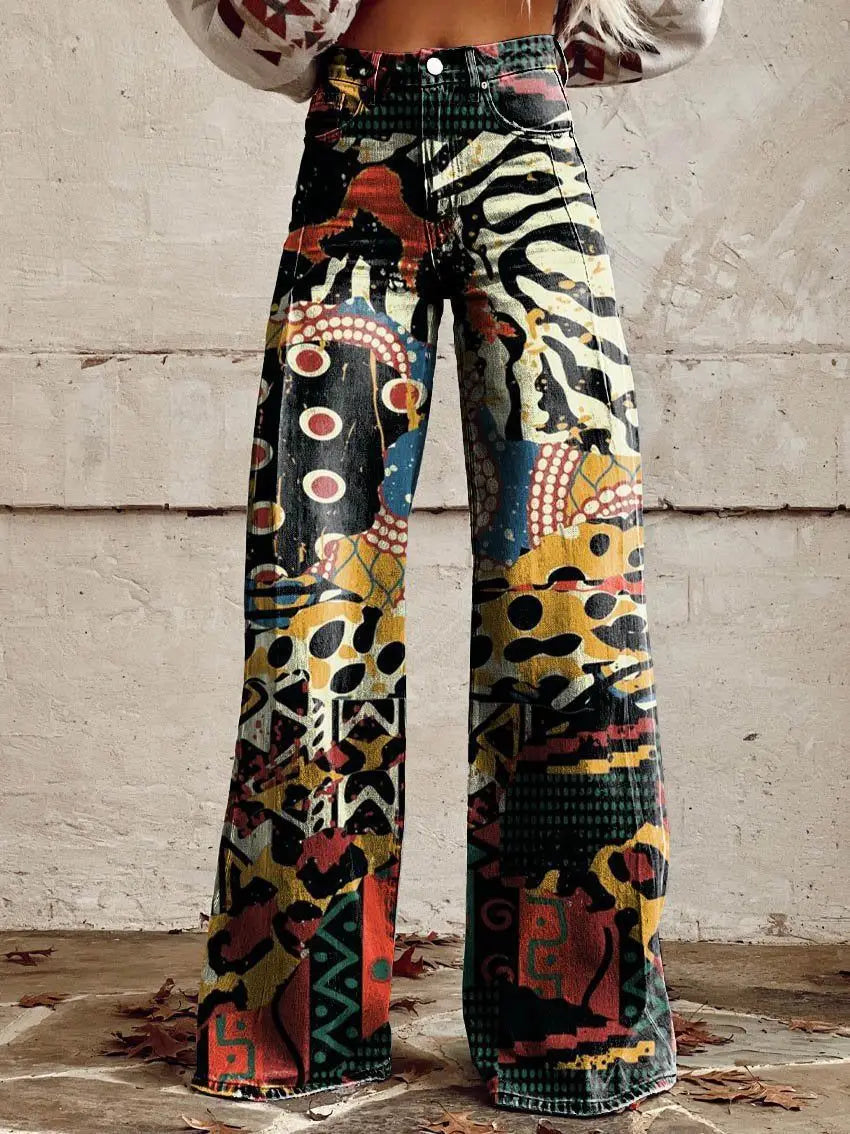 Horn Simulation Denim Trousers Loose Pants For Women