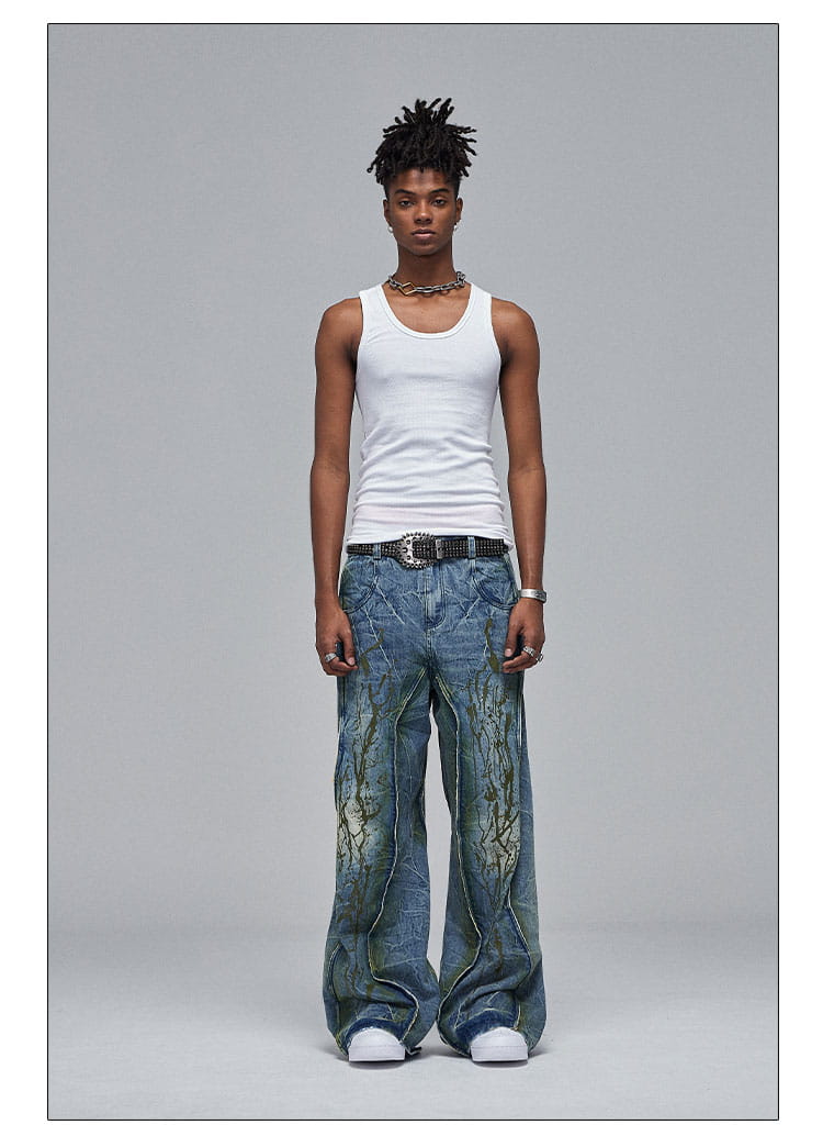 American Street Dirtyfit Heavy Industry Washed Distressed Wide Leg Jeans Design Sense