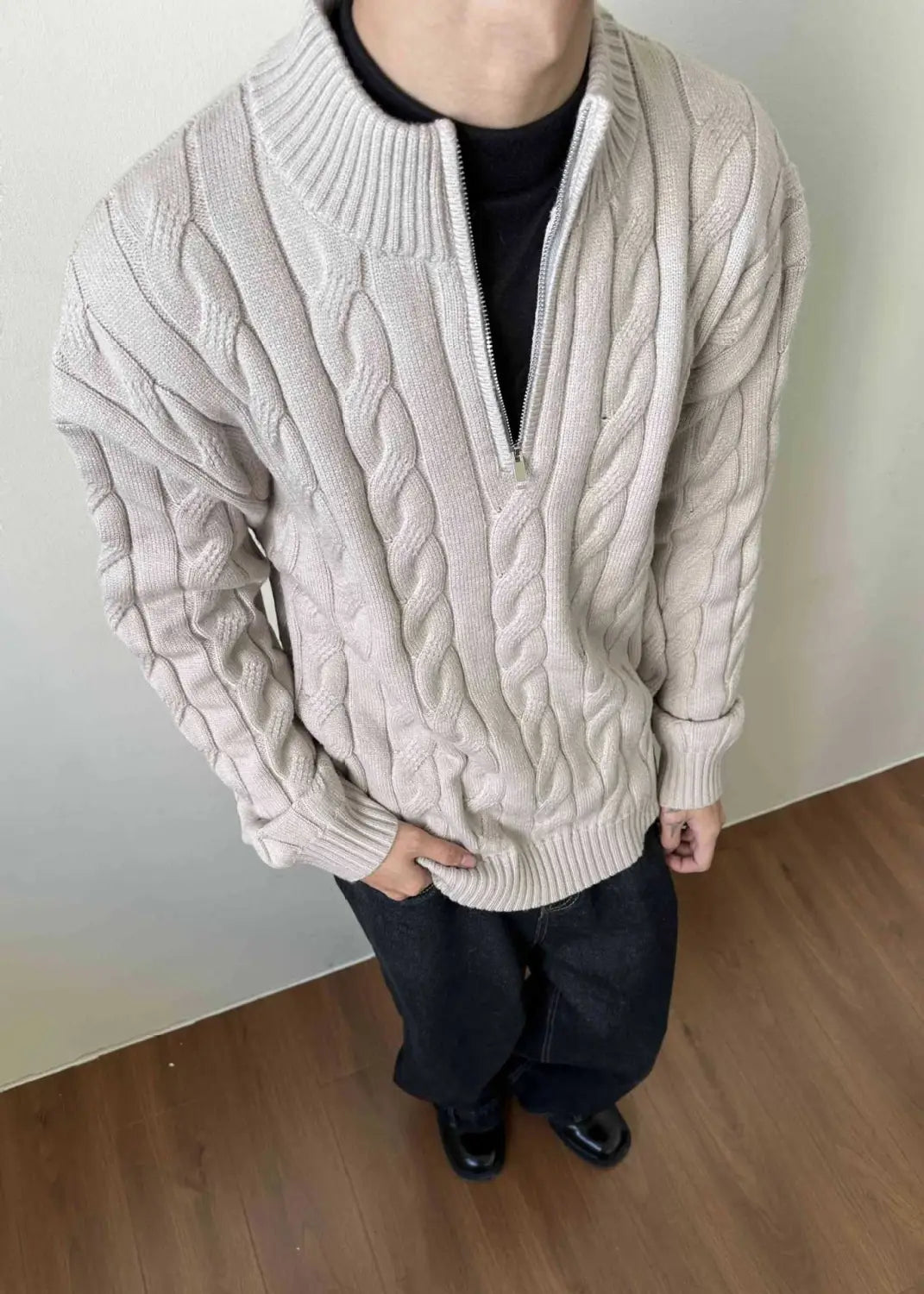 Loose Feeling Old Money British Half Zipper Heavy Sweater