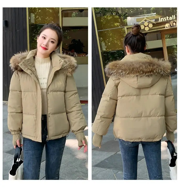 Loose Hooded Gloves Thickened Thermal Quilted Jacket Coat For Women
