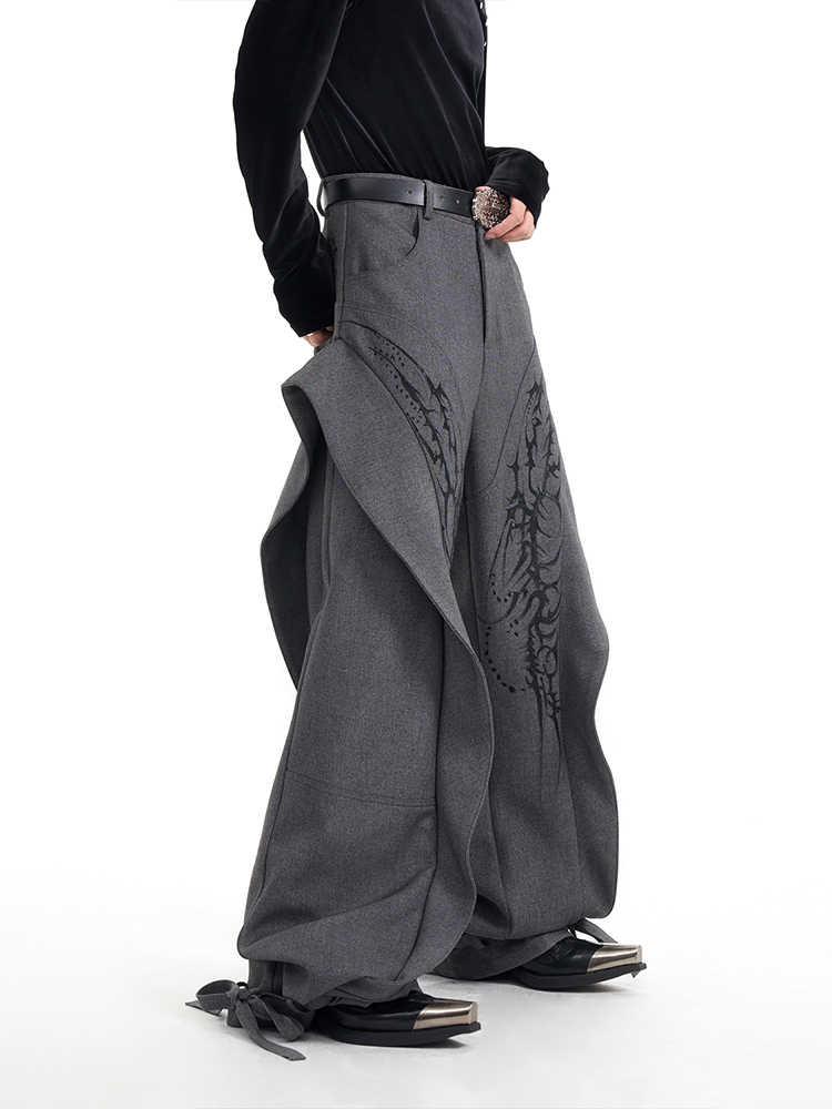 Hand-painted Pattern Draping Trousers Adjustable Suit Pants