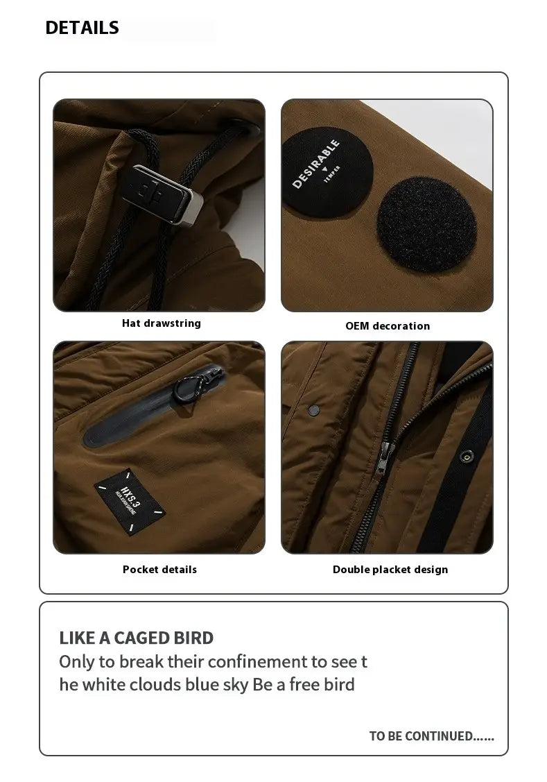 Loose Outdoor Multi-pocket Winter Workwear Hooded Down Jacket