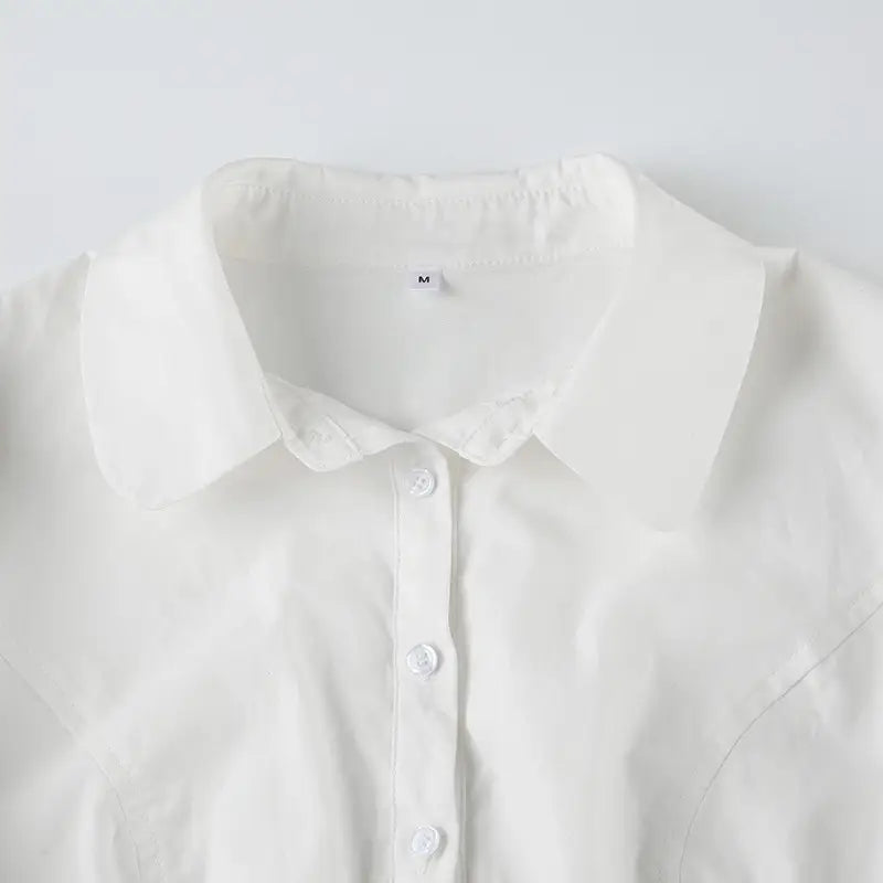 Solid Color Simple Waist Fitted Puff Sleeve Polo Shirt