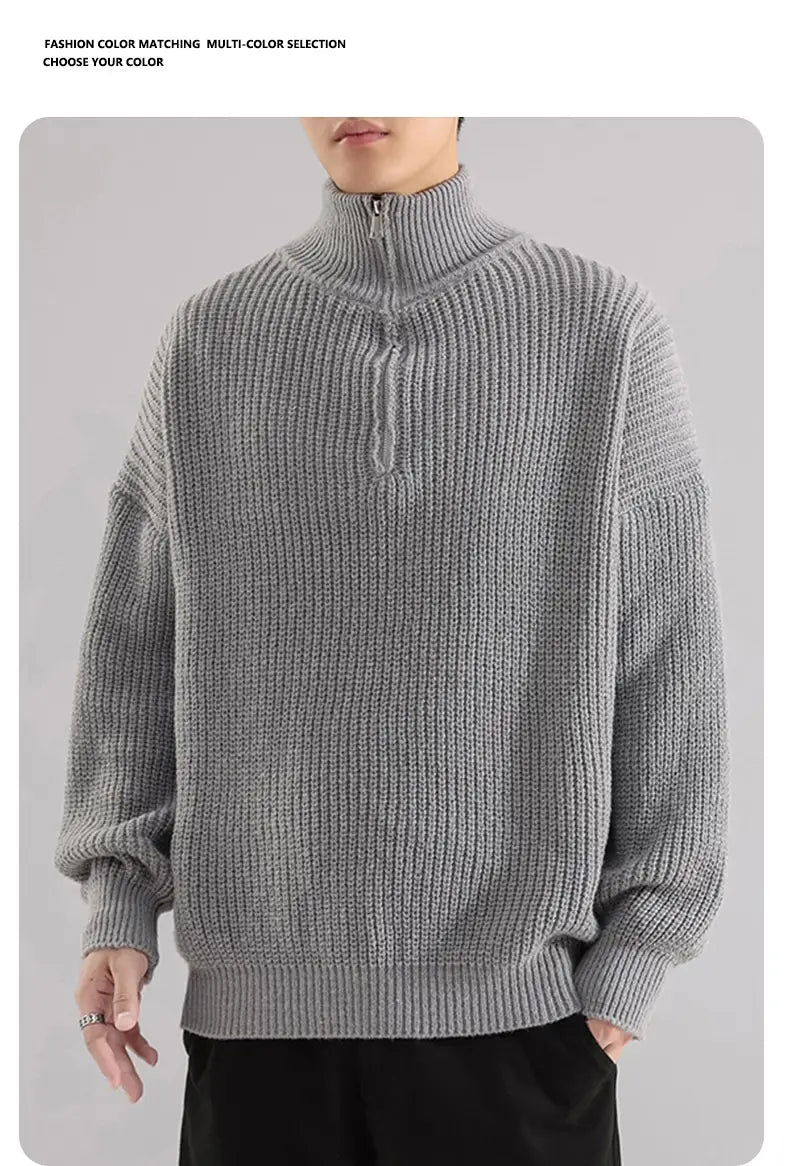 Men’s Turtleneck Half Zipper Thickening Thermal Sweater
