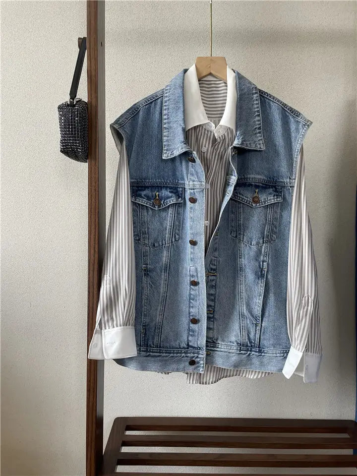 Ladies Denim Vest Loose Sleeveless Jacket Casual