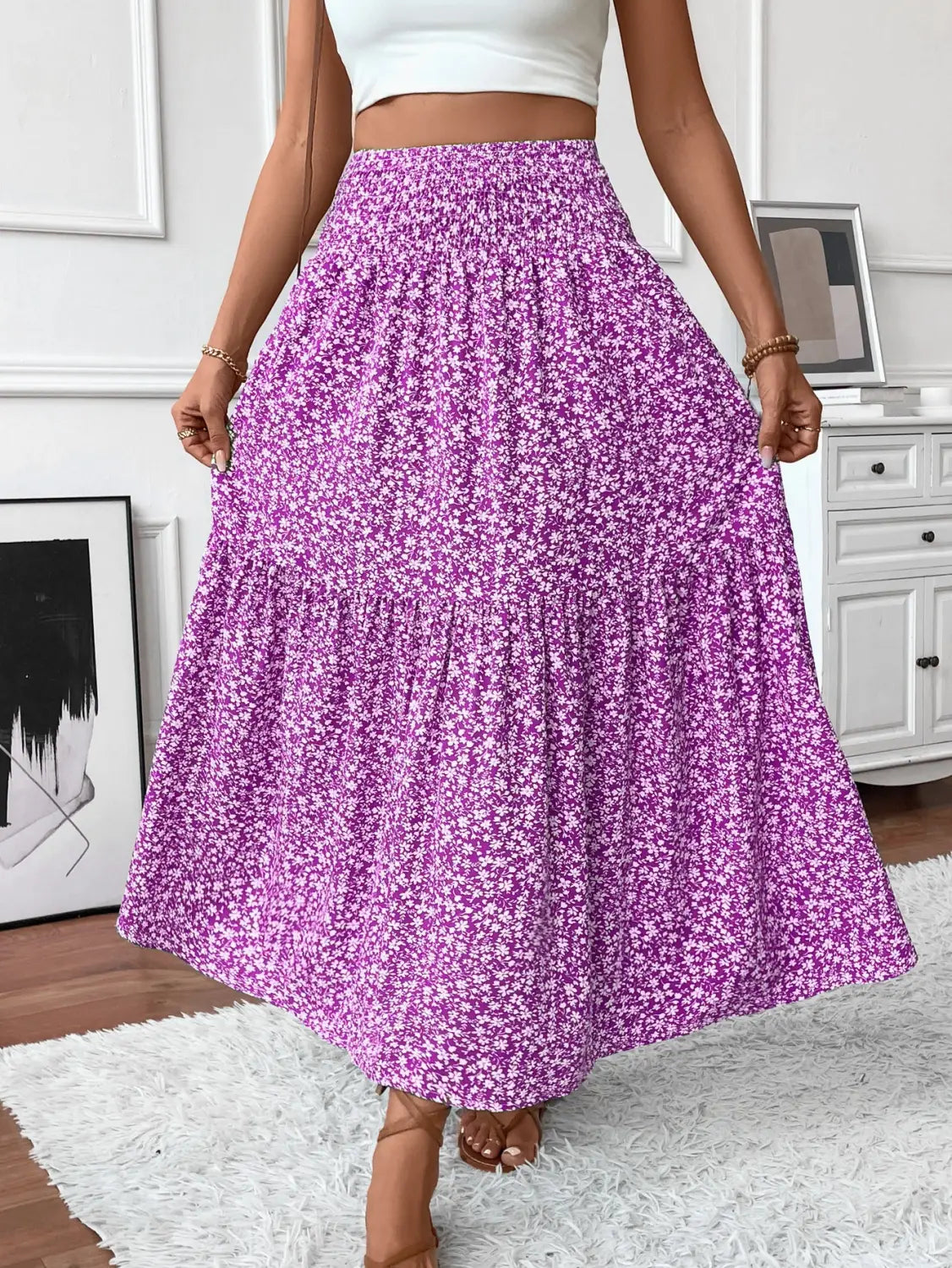 Small Floral Three-layer Long Patchwork Skirt