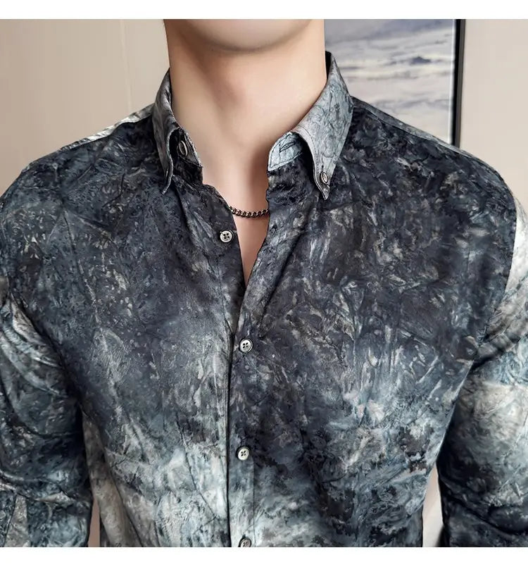 Trendy Tie-dye Printed Shirt Men’s Long Sleeve Spring Slim-fitting