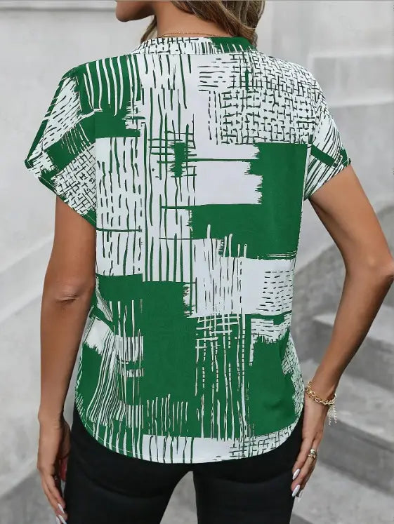 Short Sleeve V-neck Printed Shirt