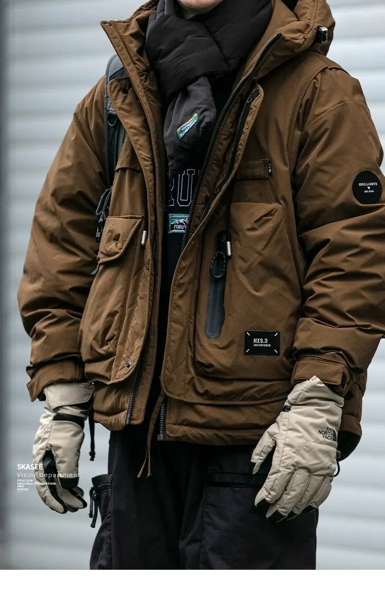 Loose Outdoor Multi-pocket Winter Workwear Hooded Down Jacket