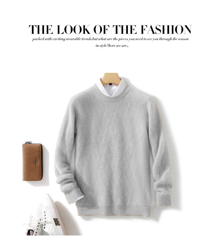 Pure Wool Sweater Men’s Loose Round Neck Sweater Casual Thickening Knitted Bottoming Shirt
