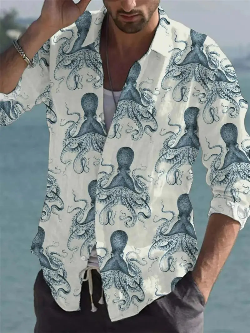Color Matching Bamboo Linen Printed Men’s Shirt