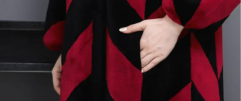 Sheep Sheared Women’s Long Over-the-knee Fur Patchwork Coat