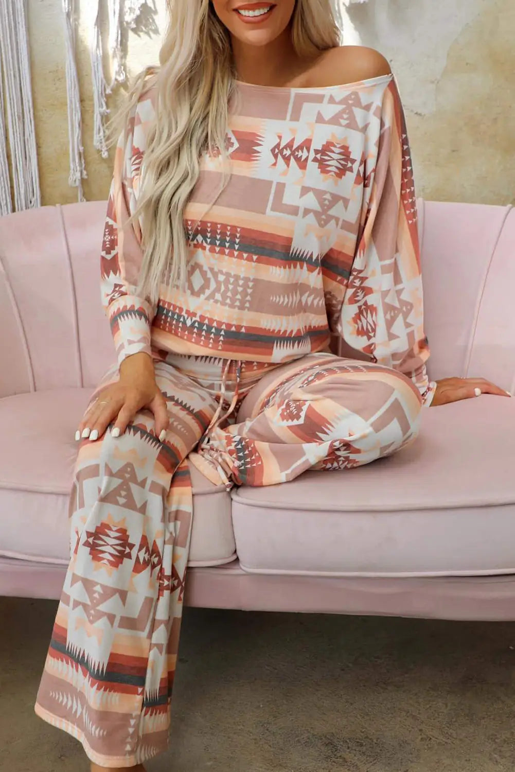 Pullover Long Sleeve Printed Two-piece Suit Homewear
