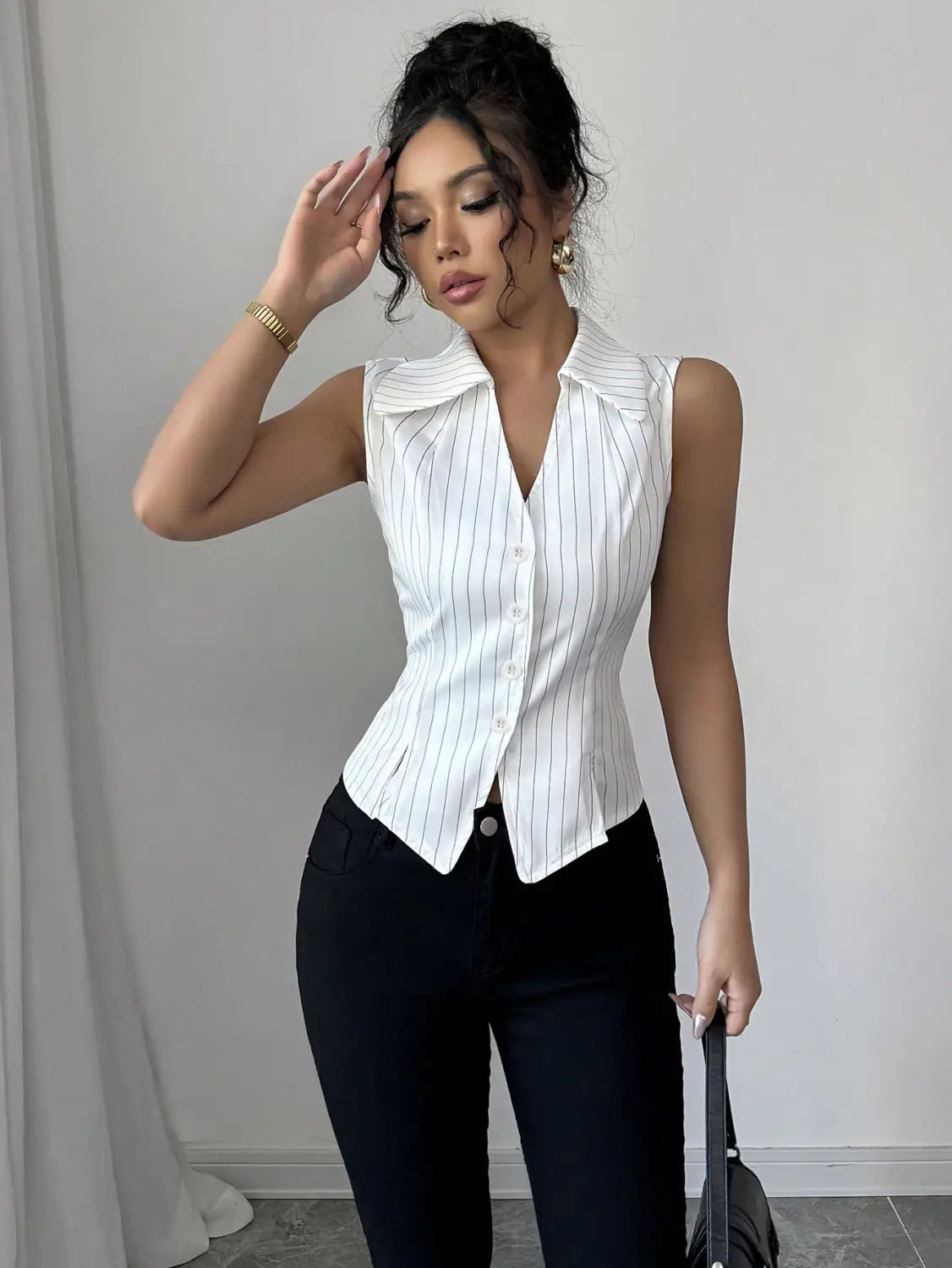 Summer European And American Temperament Striped Sleeveless Shirt