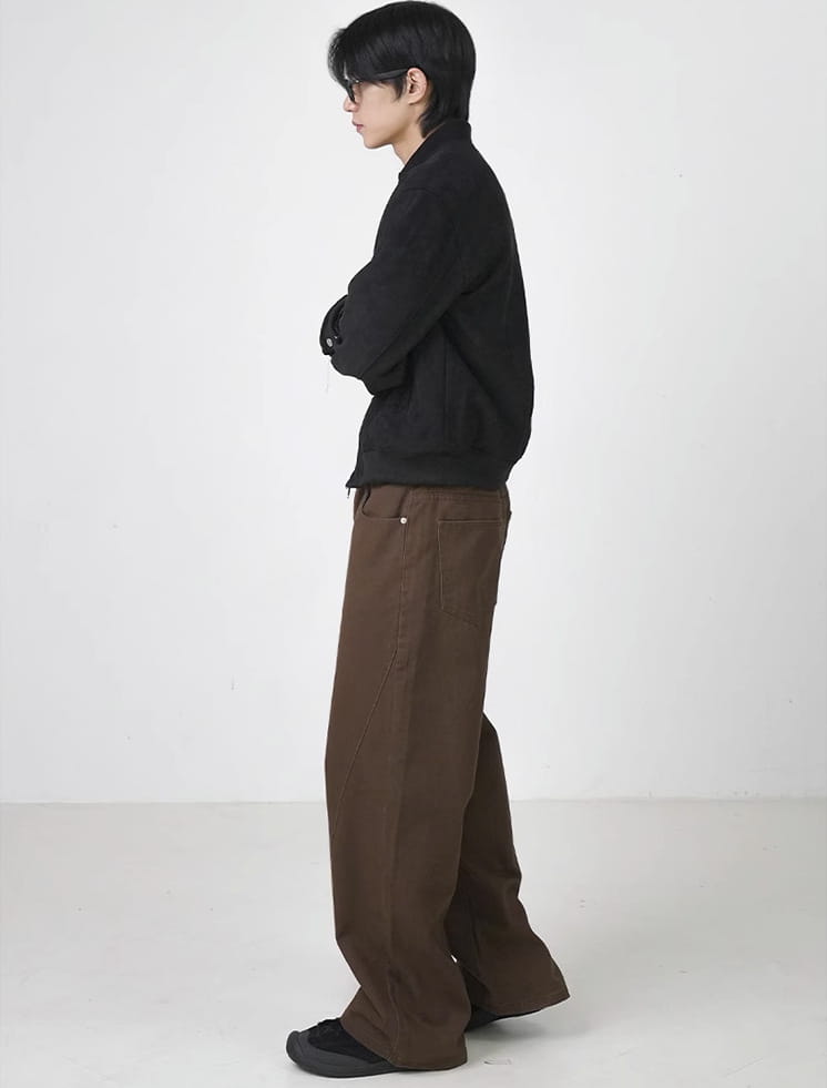 Washed Cotton Retro Brown Straight-leg Trousers