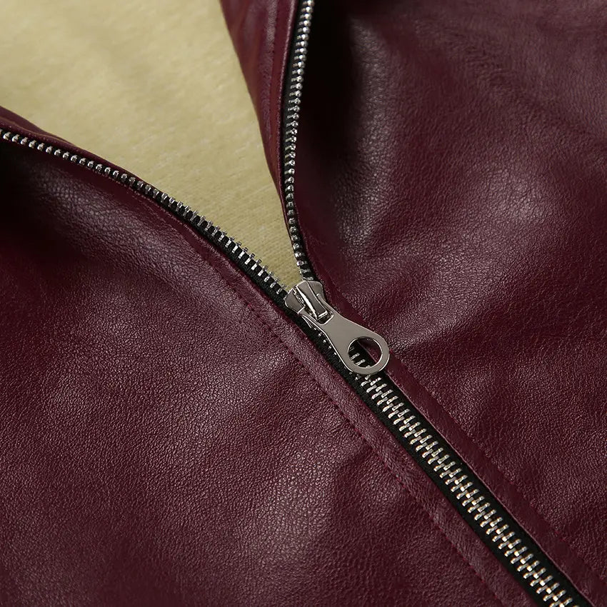 Retro Biker’s Style Wine Red European And American Handsome Matte Leather Jacket Coat
