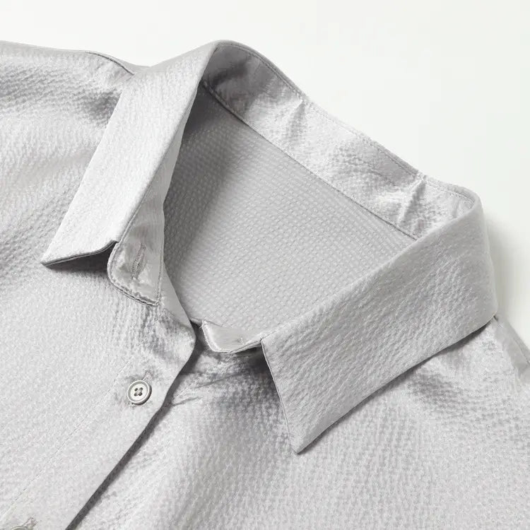 Pearl Satin Shirt Reverse Collar Single-breasted