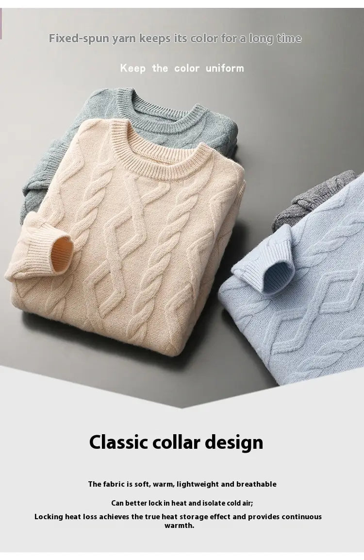 Men’s Thickened Round Neck Sweater Pullover Knitting Bottoming Shirt
