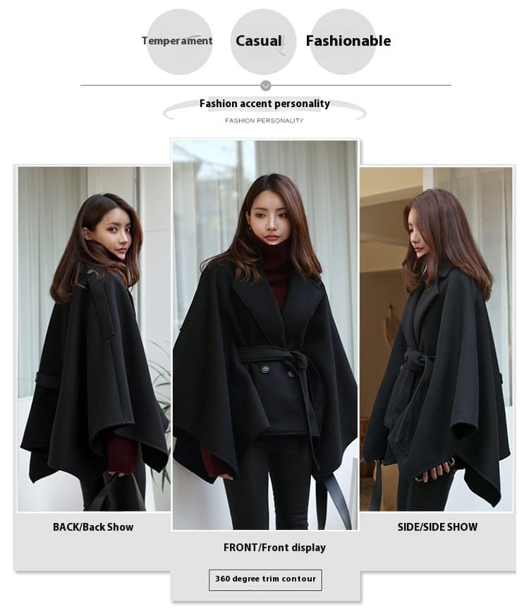 Lace-up Shawl Cape Thickened Coat Woolen