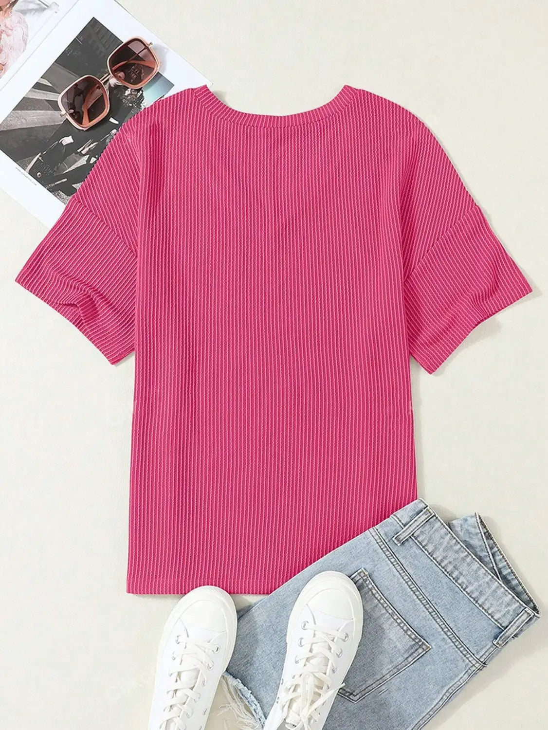 Fashionable Two-tone Pullover Short Sleeve V-neck Top For Women