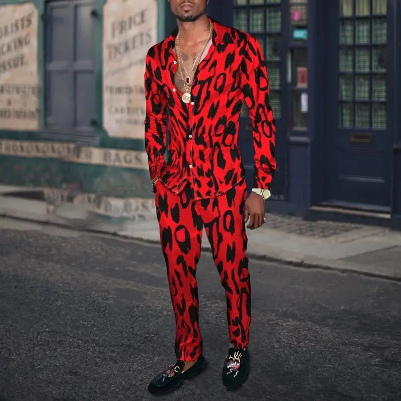 Hip Hop Hong Kong Style Fashion 3D Printing Casual Long Sleeve Shirt Suit