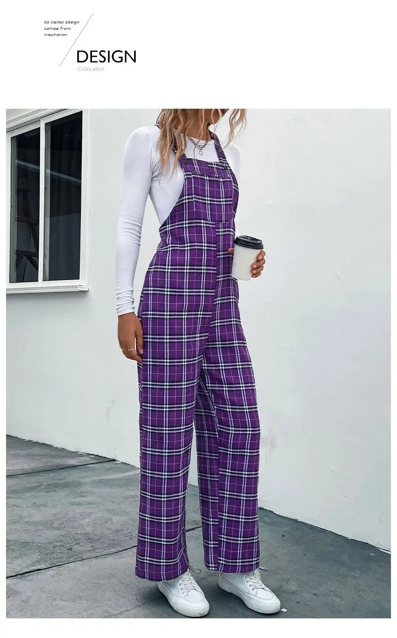 Plaid Spaghetti Straps Casual Jumpsuit Women’s Clothing