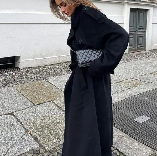 Loose Double Buckle Lapel Long Overcoat Outerwear