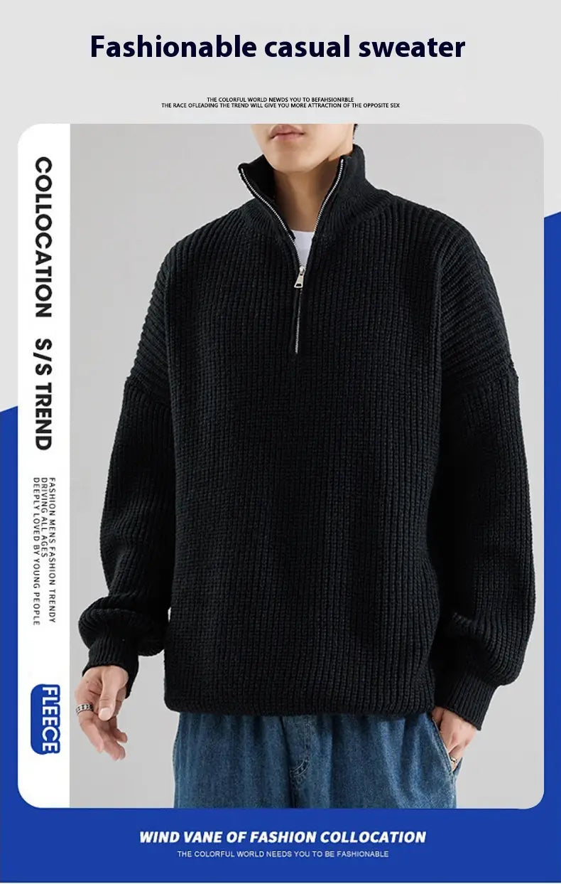 Men’s Turtleneck Half Zipper Thickening Thermal Sweater