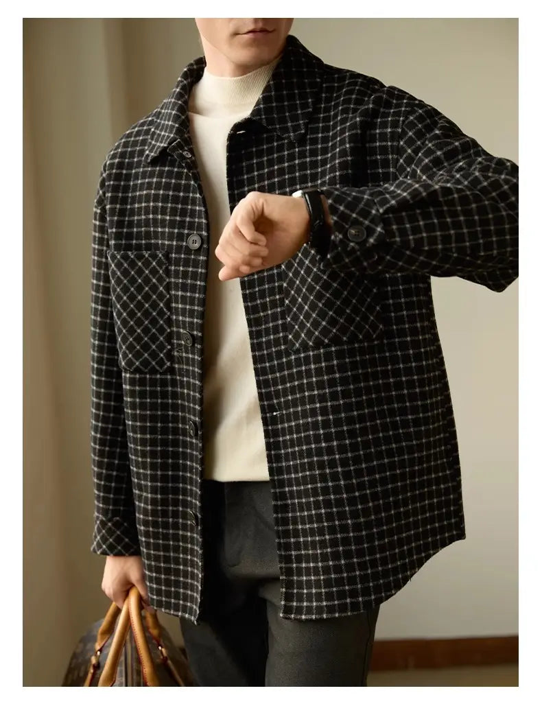 Double-sided Woolen Houndstooth Design Coat Men’s Casual