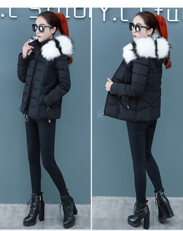 Women’s Short Detachable Large Fur Collar Cotton Coat