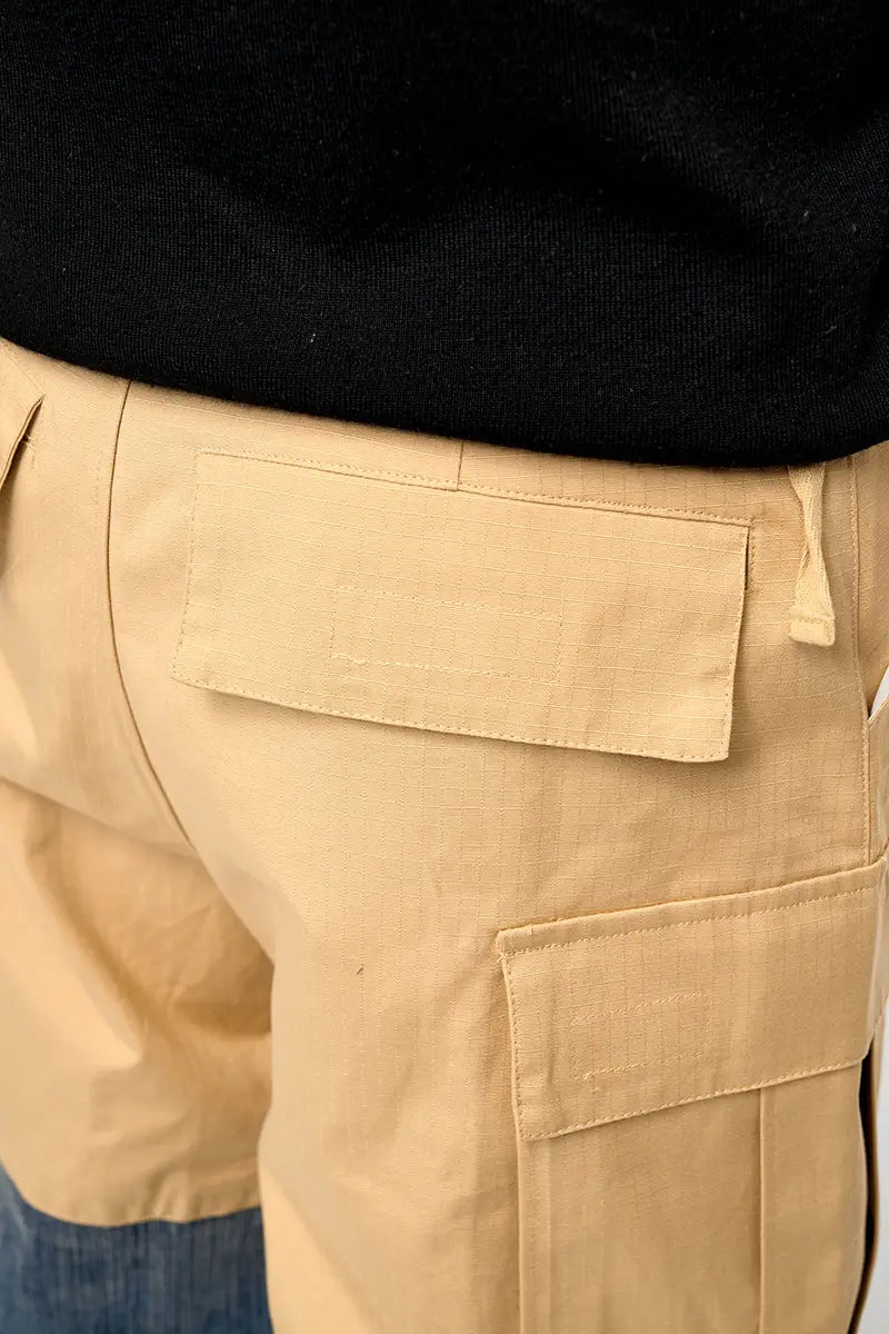Retro Multi-pocket Stitching Denim Contrast Color Loose Straight Casual Pants