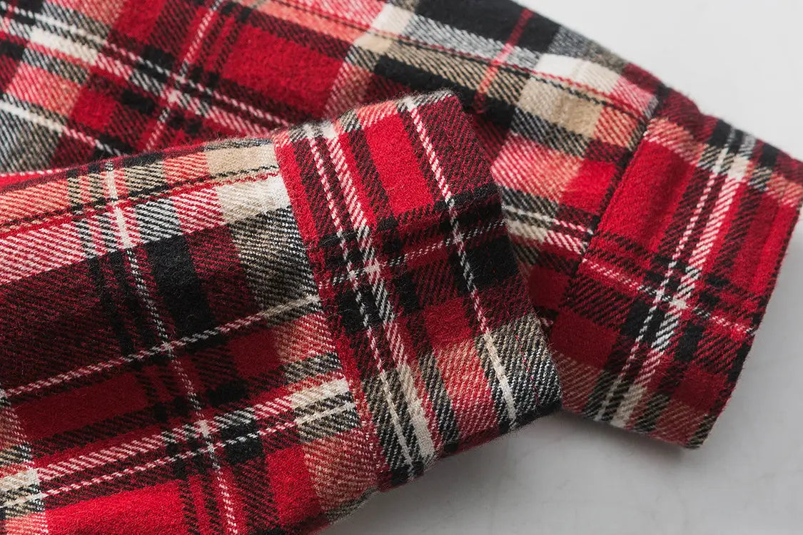 New Denim Lapel Plaid Shirt Men’s Retro
