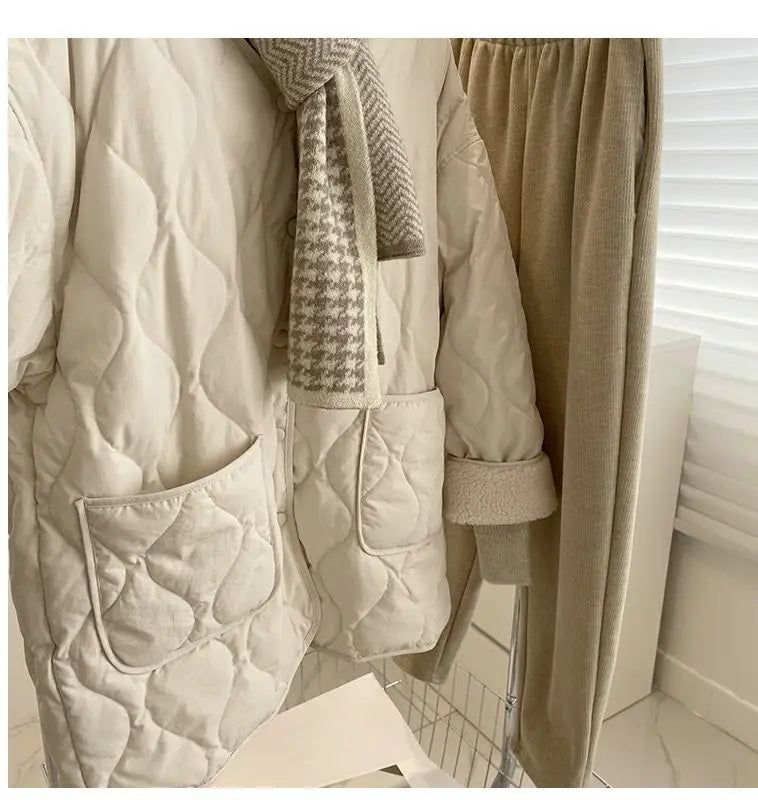 Winter Stitching Diamond Lattice Cotton-padded For Women Baggy Coat