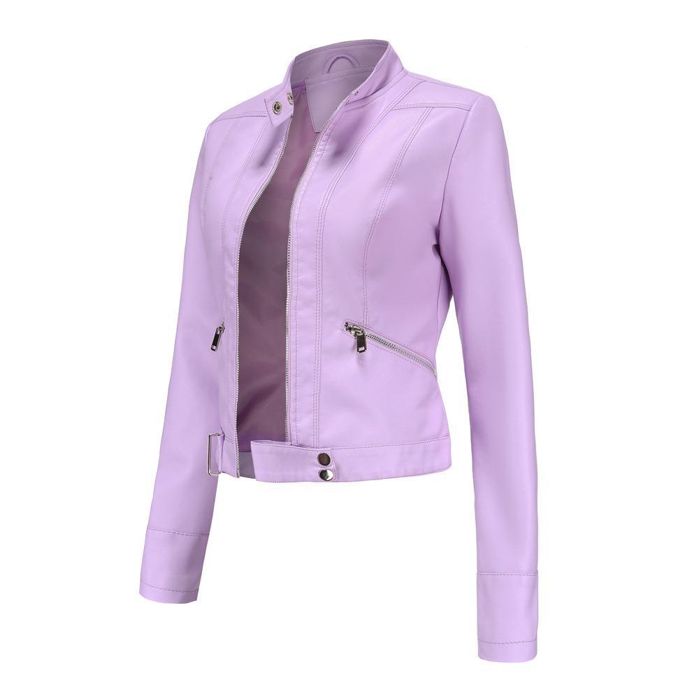Women’s Short Leather Jacket Stand Collar Jacket Thin