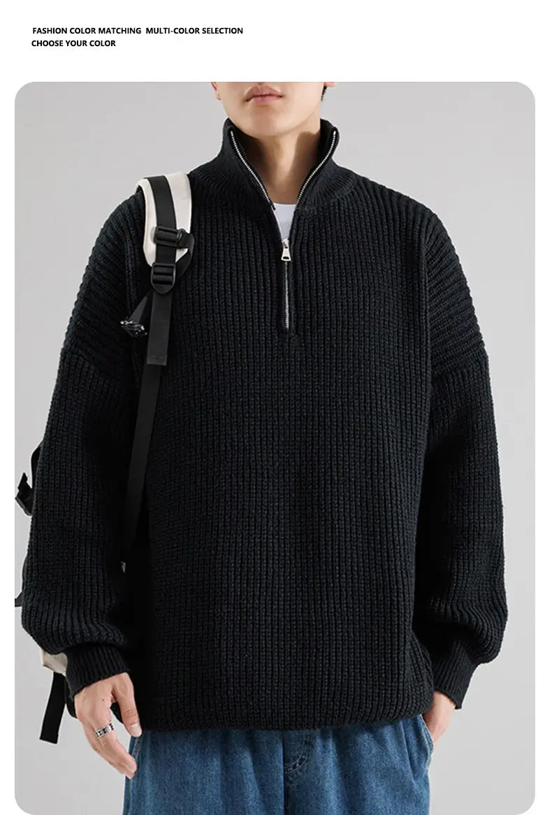 Men’s Turtleneck Half Zipper Thickening Thermal Sweater