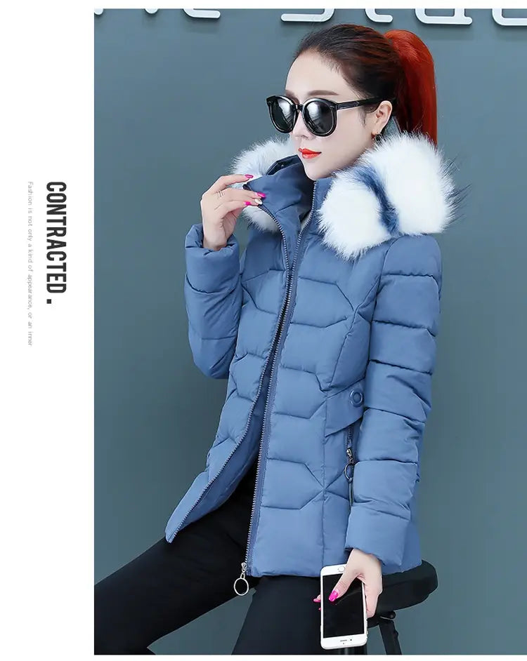 Women’s Short Detachable Large Fur Collar Cotton Coat