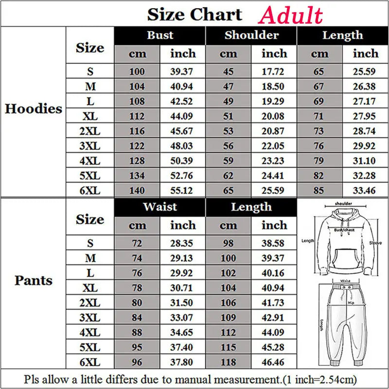 Men’s 3d Digital Printing Loose Pullover Sweater Trousers Suit