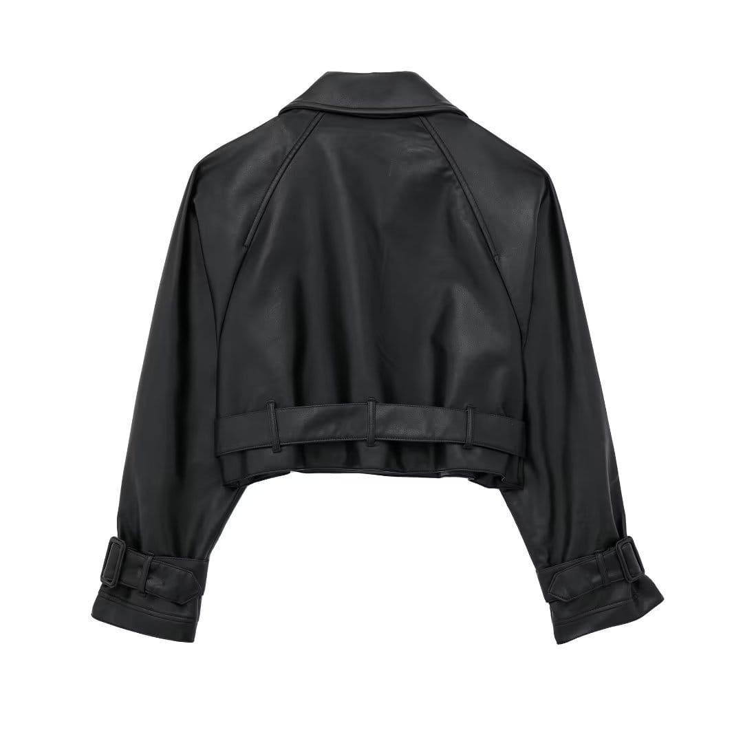 Autumn New European And American Leisure Imitation Leather Loose Short Trench Coat