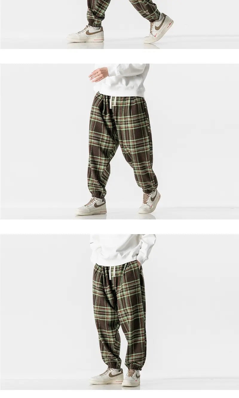 Hong Kong Style Plus Size Woolen Casual Harlan Plaid Pants