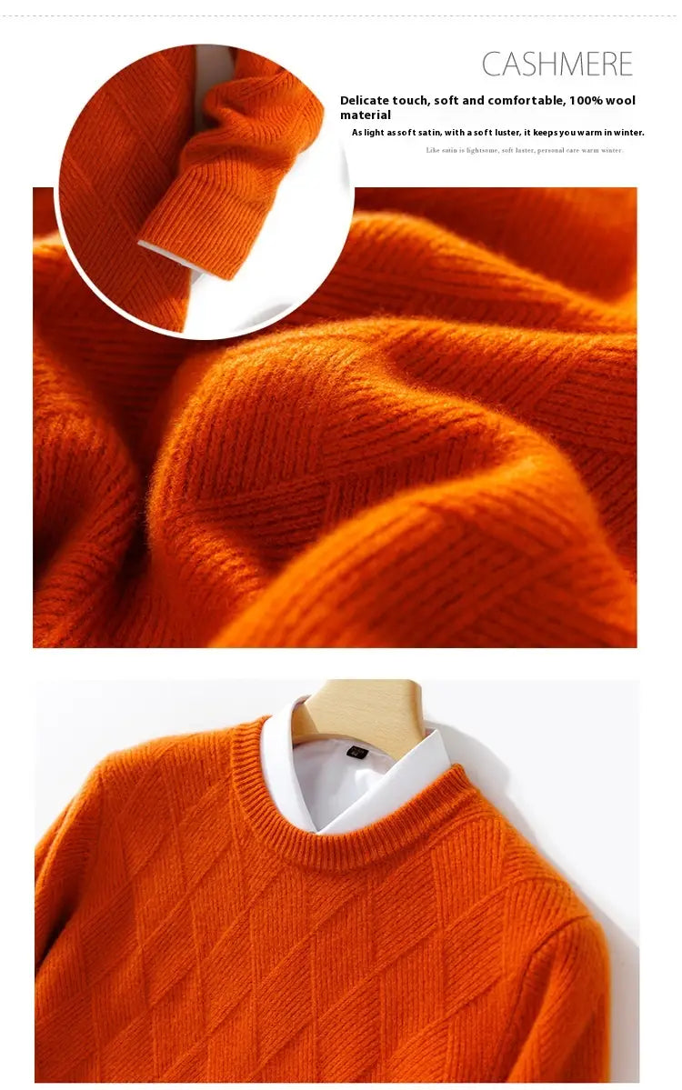 Pure Wool Sweater Men’s Loose Round Neck Sweater Casual Thickening Knitted Bottoming Shirt