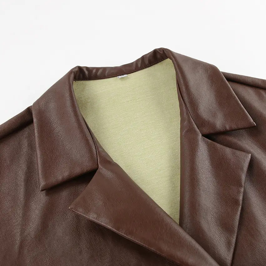 Women’s Elegant Suit Collar Loose Leather Coat