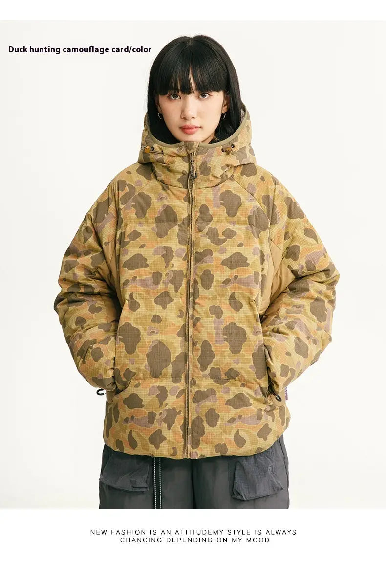 Winter Camouflage White Duck Down Three-proof Warm Coat For Women