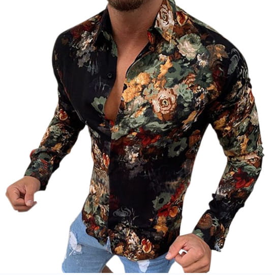 European And American Men’s Long-sleeved Shirt Casual Printing