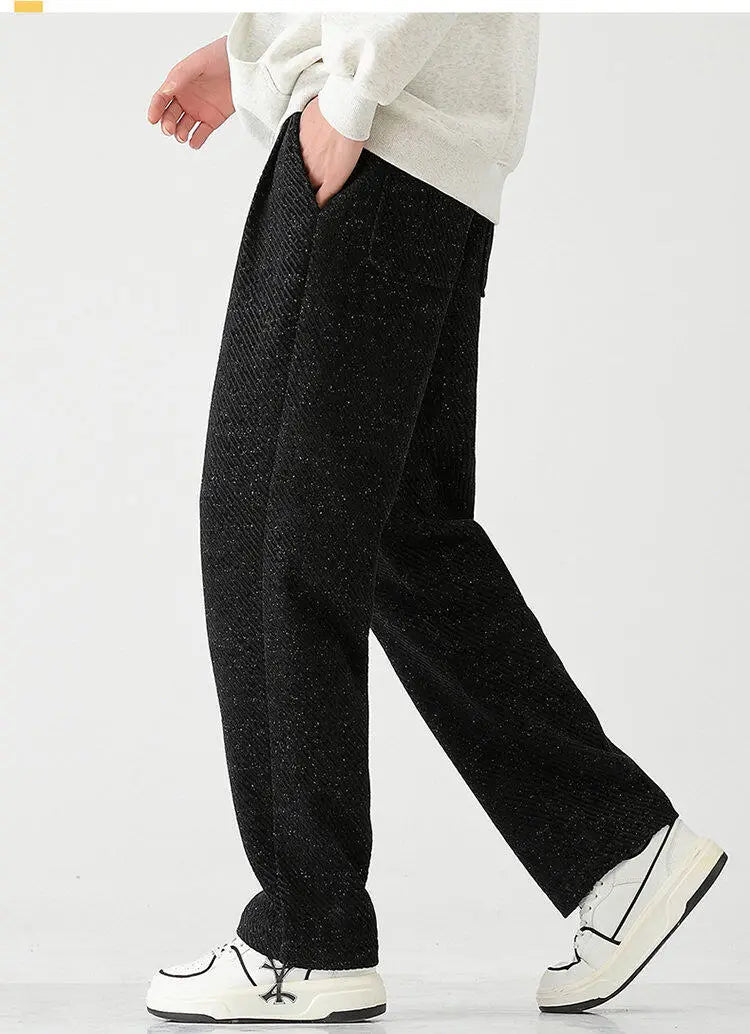 Chenille Slanted Stripe Casual Pants Men’s Loose Wide-leg Pants Silver Silk Sweatpants