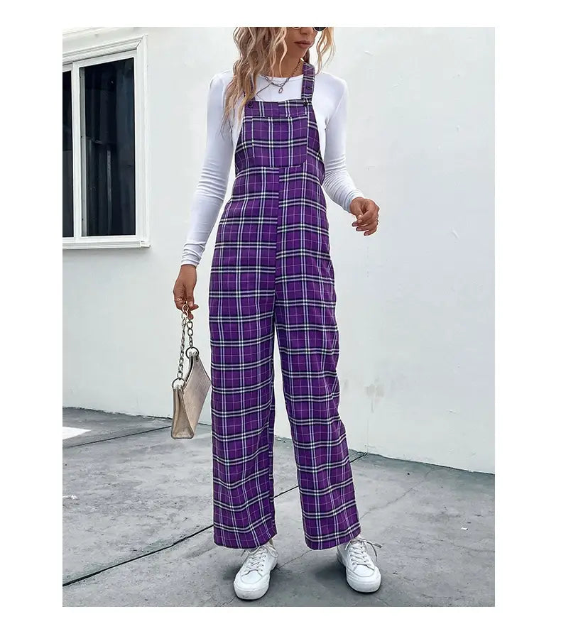 Plaid Spaghetti Straps Casual Jumpsuit Women’s Clothing